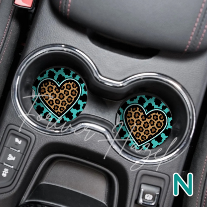 Turquoise and Cheetah Western Car Coaster Set