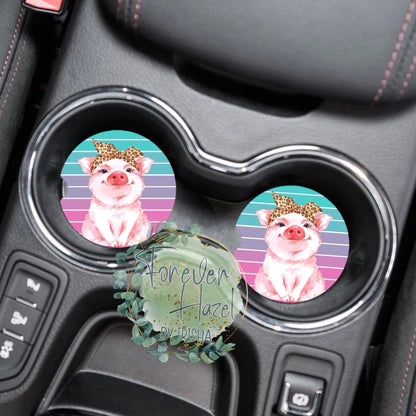Pig in a Bow Car Coaster Set