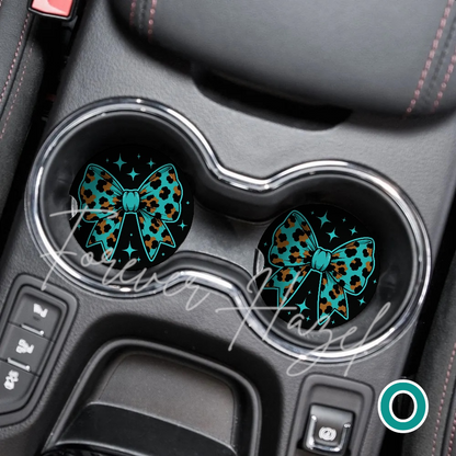 Turquoise and Cheetah Western Car Coaster Set