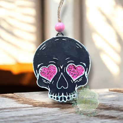 Skull with Hearts Freshie: Valentines Aroma Bead Air Freshener