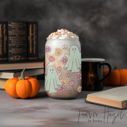 Retro Ghosts 16oz Frosted Glass Can