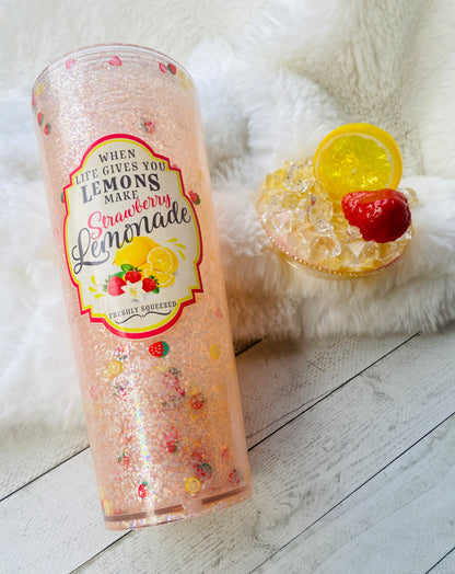 Strawberry Lemonade Glitter Snowglobe Acrylic 24oz Tumbler
