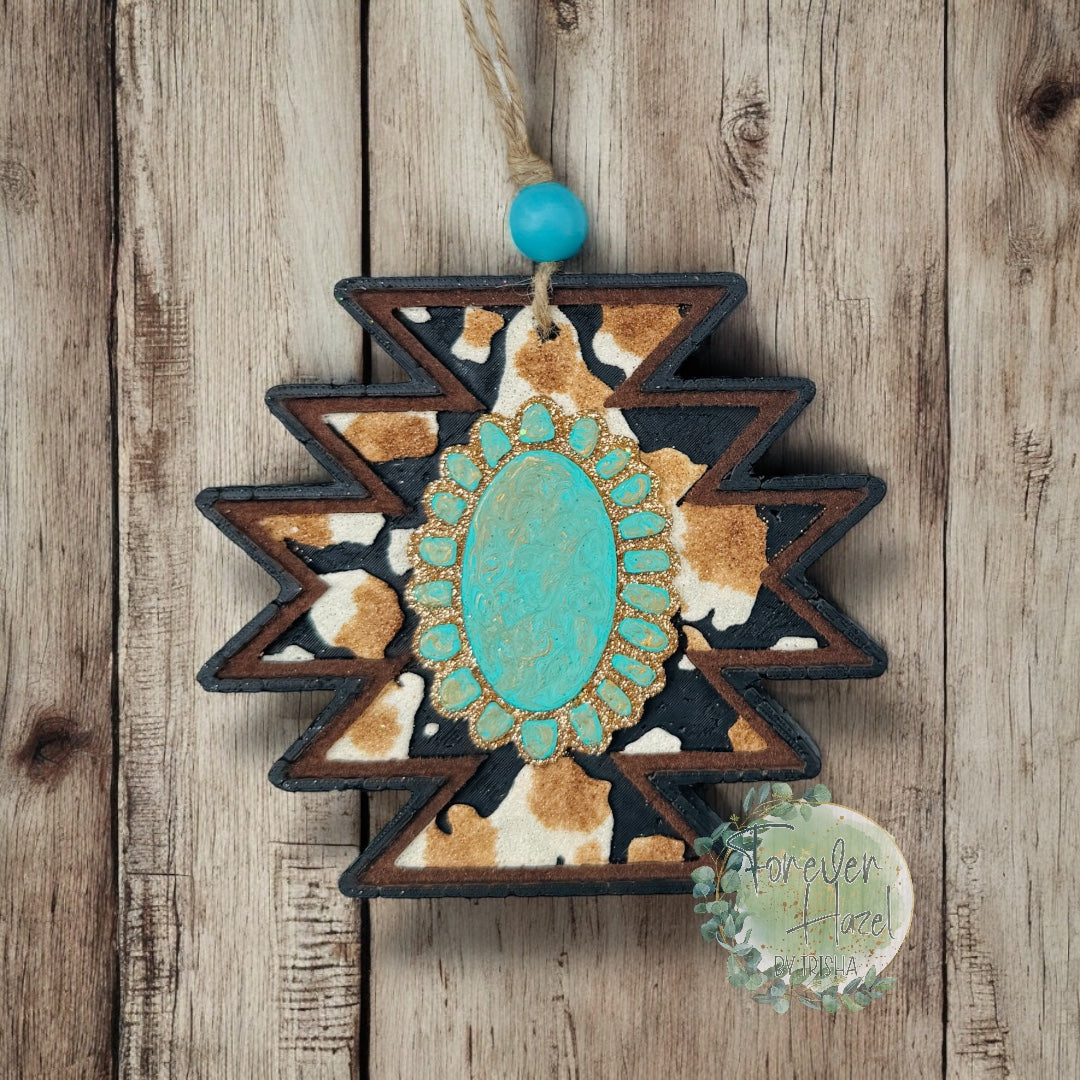 Cowhide Aztec Car Freshie: Western Aroma Bead Air Freshener