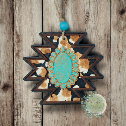 Cowhide Aztec Car Freshie: Western Aroma Bead Air Freshener