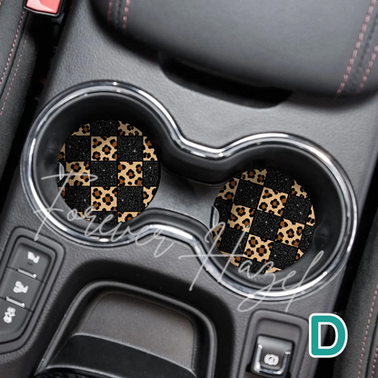 Turquoise and Cheetah Western Car Coaster Set
