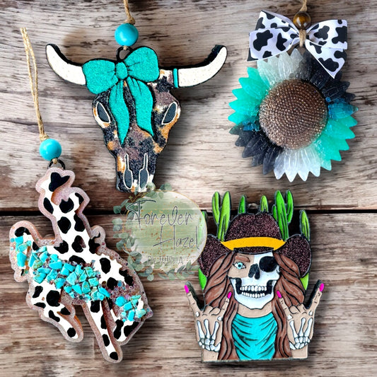 Western Freshie | Skeleton Rocker Chic Freshie | Western Sunflower Freshie | Cow Print Bucking Bronco Freshie | Cow Print Bull Skull Freshie