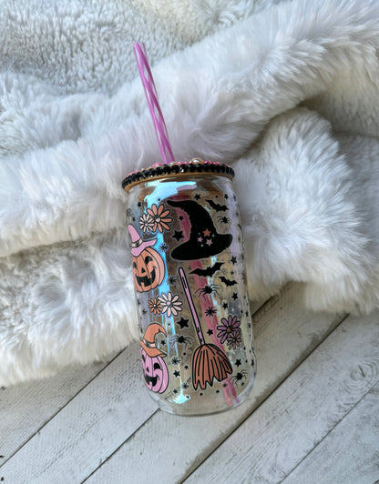 Boo Spooky Things Iridescent 16oz Glass Can