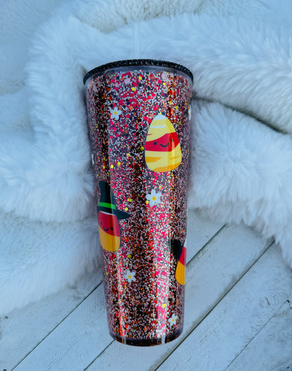 Custom spooky Candy Corns Snowglobe Acrylic 24oz Tumbler