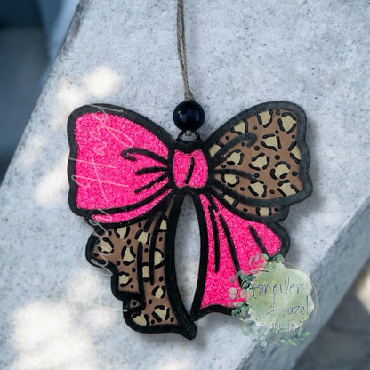Cheetah Glittery Bow Freshie: Aroma Bead Air Freshener