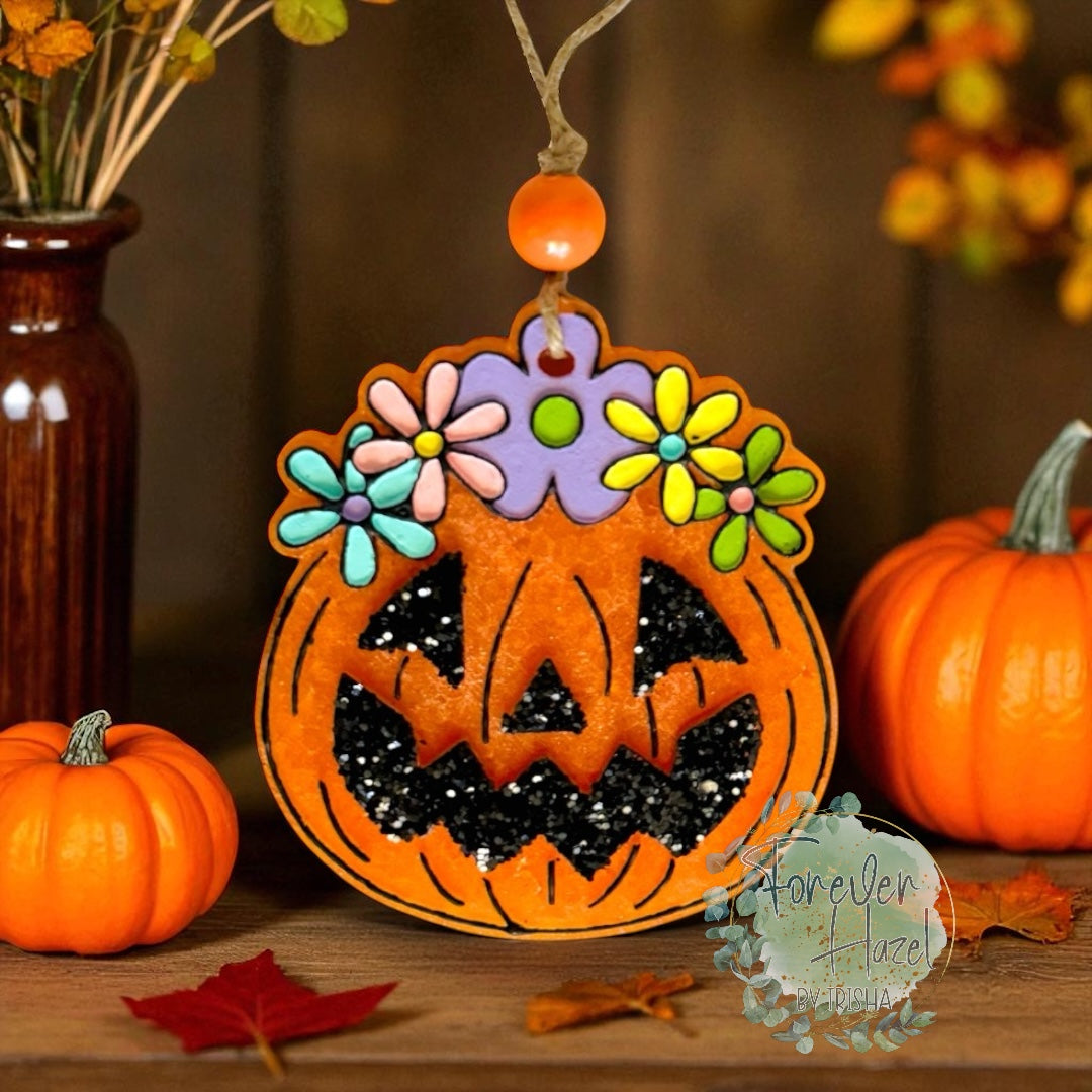 Floral Jack-O-Lantern Freshie | Halloween Aroma Bead Air Freshener