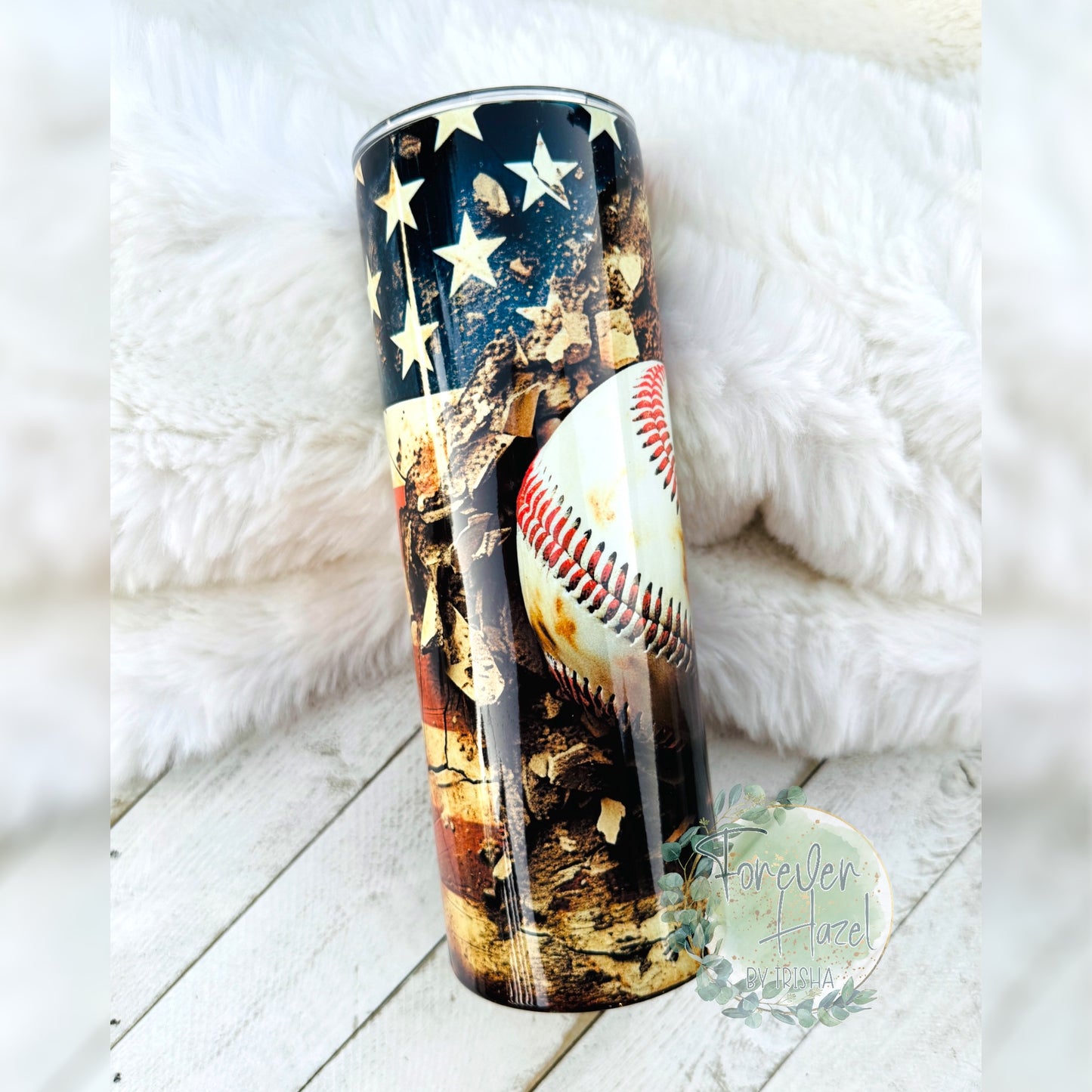Distressed Flag & Baseball Tumbler