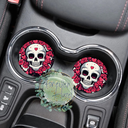 Skull and Roses Car Coaster Set