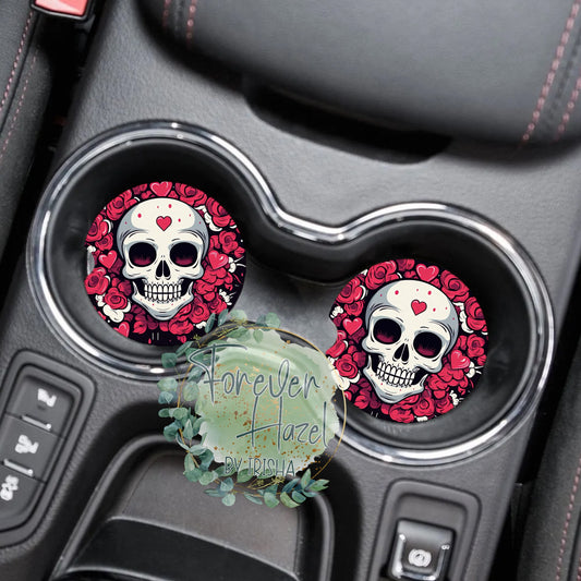 Skull and Roses Car Coaster Set