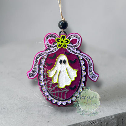Spooky Ghost in a Frame Freshie: Halloween Aroma Bead Air Fresheners