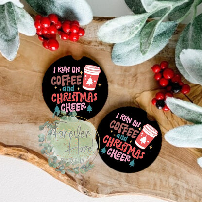 I Run On Coffee and Christmas Cheer Car Coaster Set