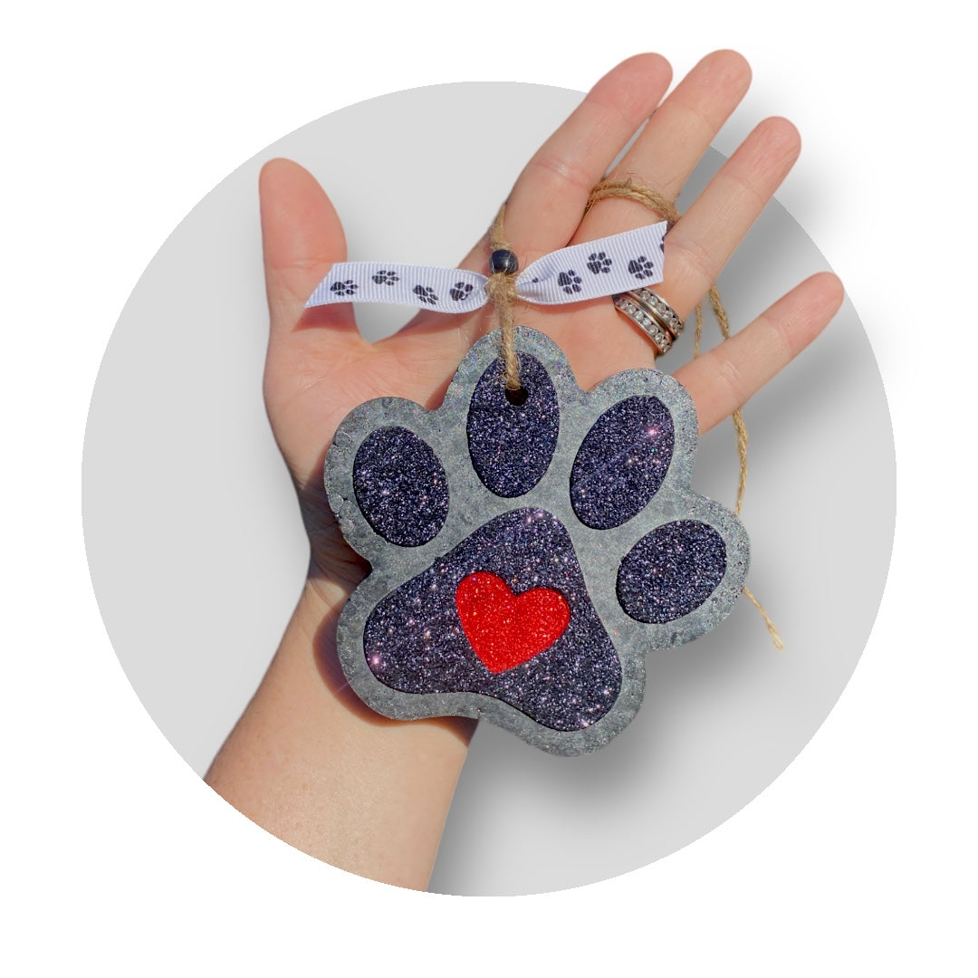Paw Print with Red Heart Freshie