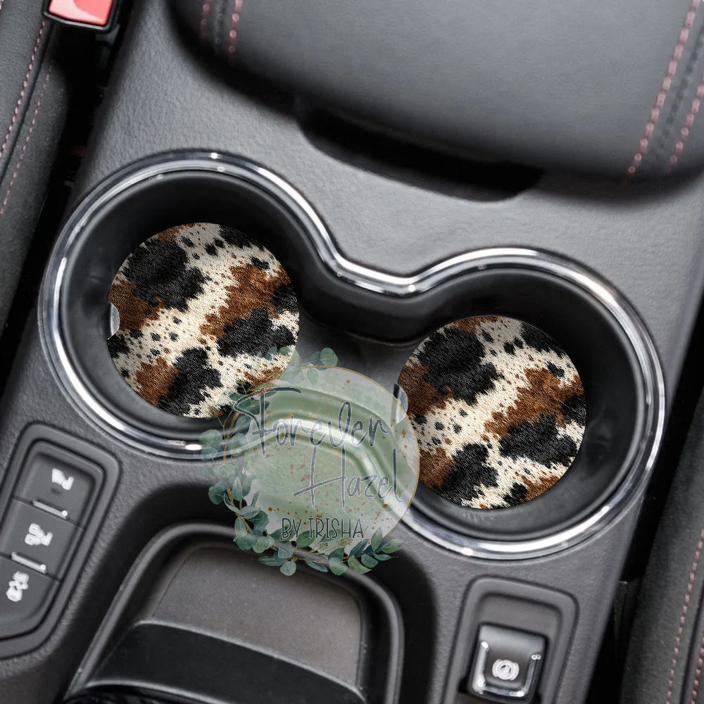 Cowhide Look Car Coaster Set