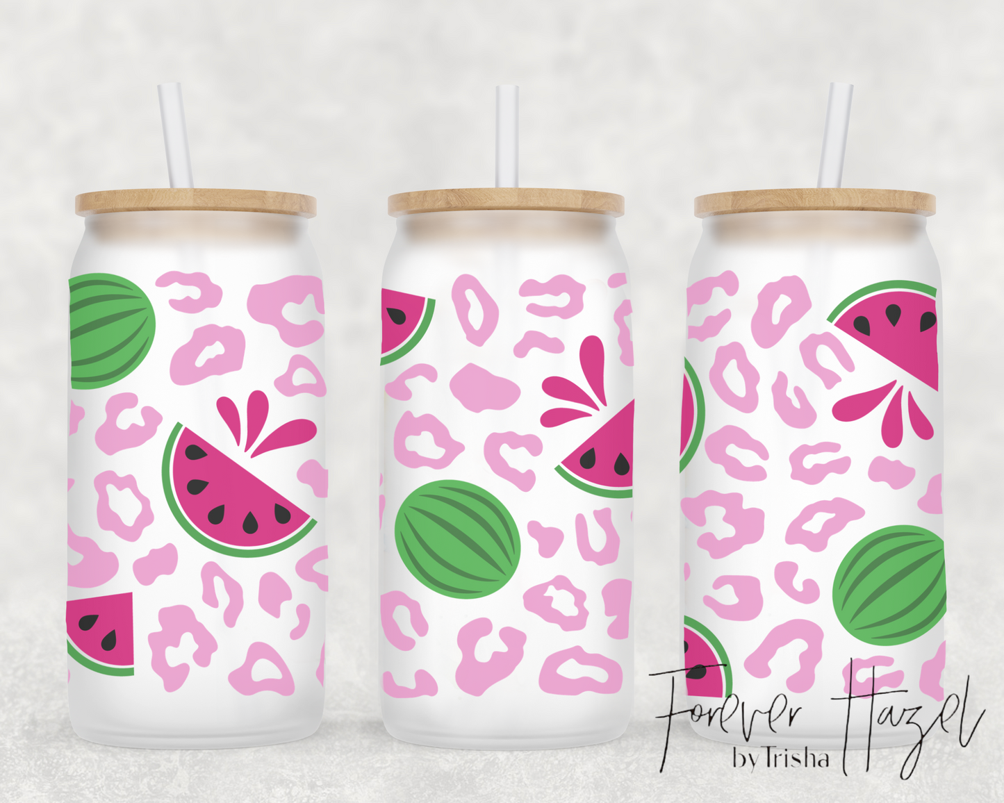 Cheetah Watermelon 16oz Frosted Glass Can