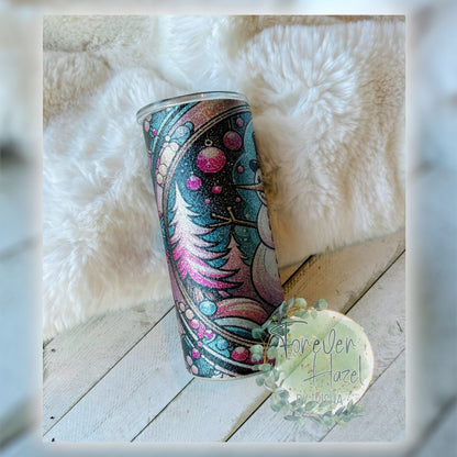 Glittery Stained Glass Snowman 15oz Tumbler