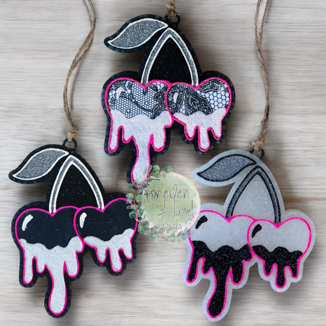 Black, Pink & White Drip Cherries Freshie | Lace Drip Cherries Freshie