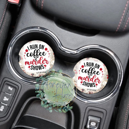 Coffee and Murder Shows Car Coaster Set