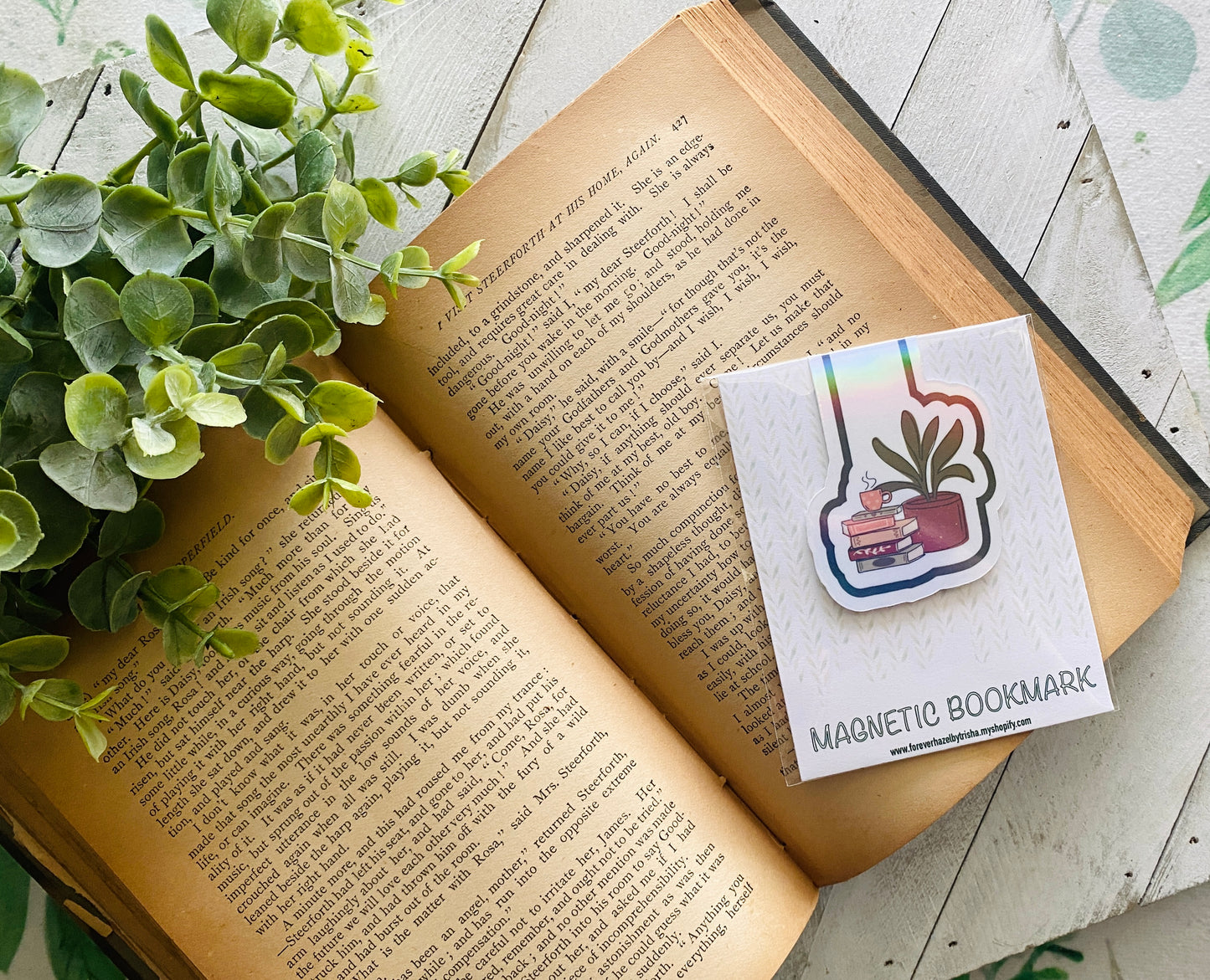 Books, Plant & Coffee Magnetic Bookmark