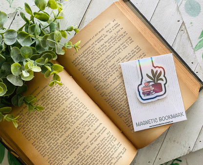 Books, Plant & Coffee Magnetic Bookmark