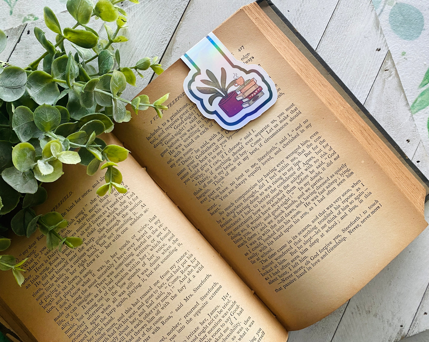 Books, Plant & Coffee Magnetic Bookmark