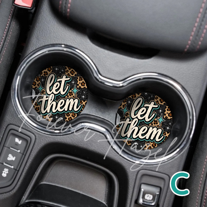 Turquoise and Cheetah Western Car Coaster Set