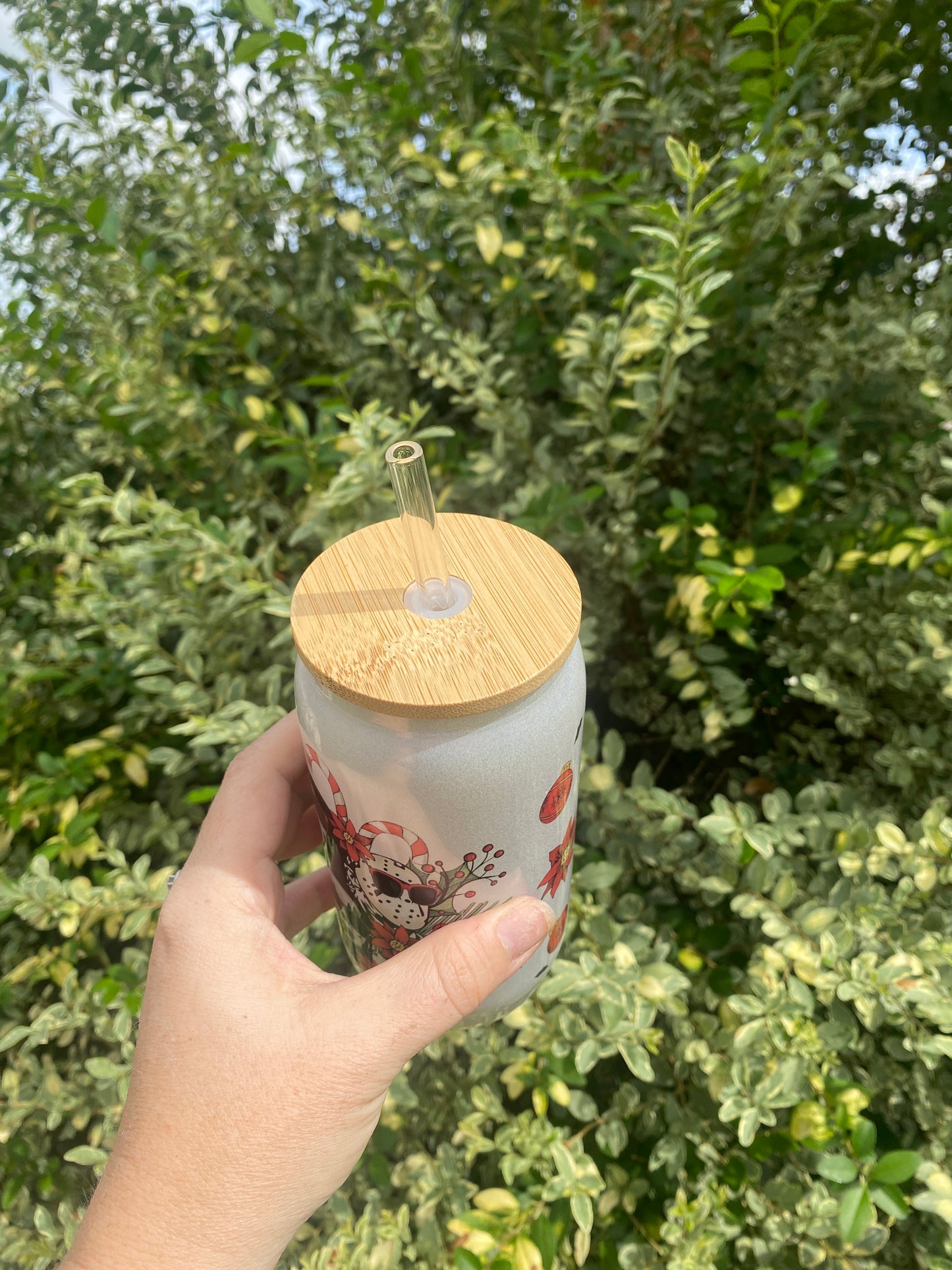 Horror Floral Christmas 16oz Glass Can