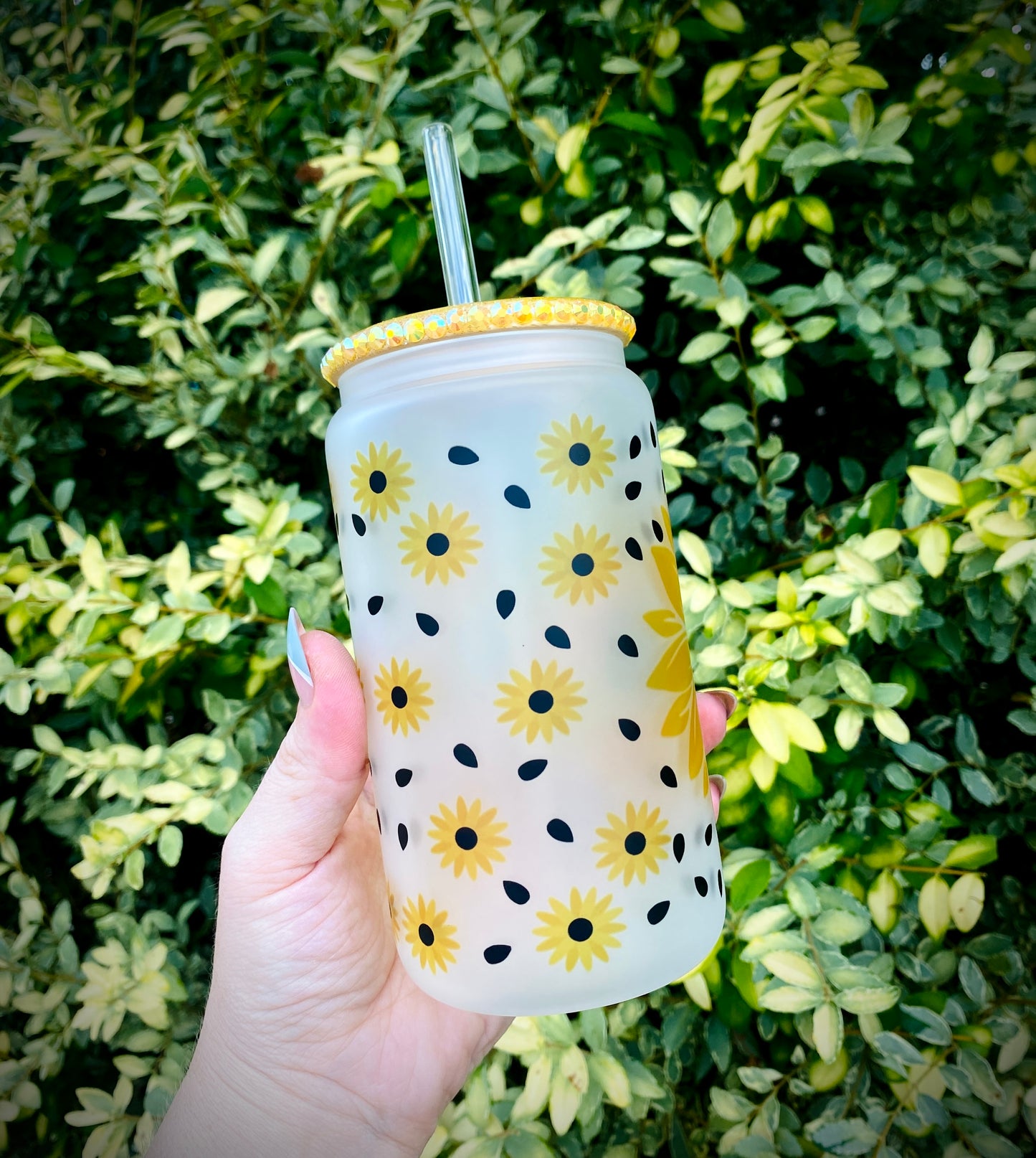 Sunflower Skulls Frosted Glass Can