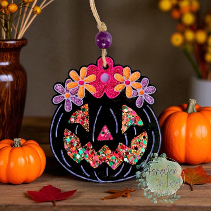 Floral Jack-O-Lantern Freshie | Halloween Aroma Bead Air Freshener