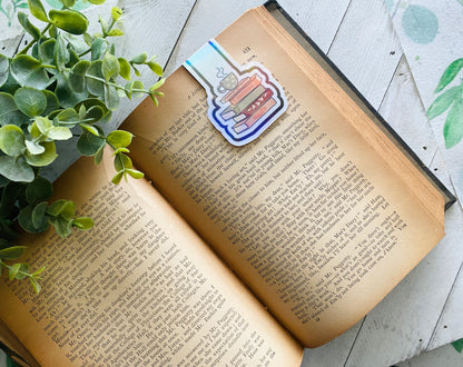 Stack Of Books and Coffee Magnetic Bookmark