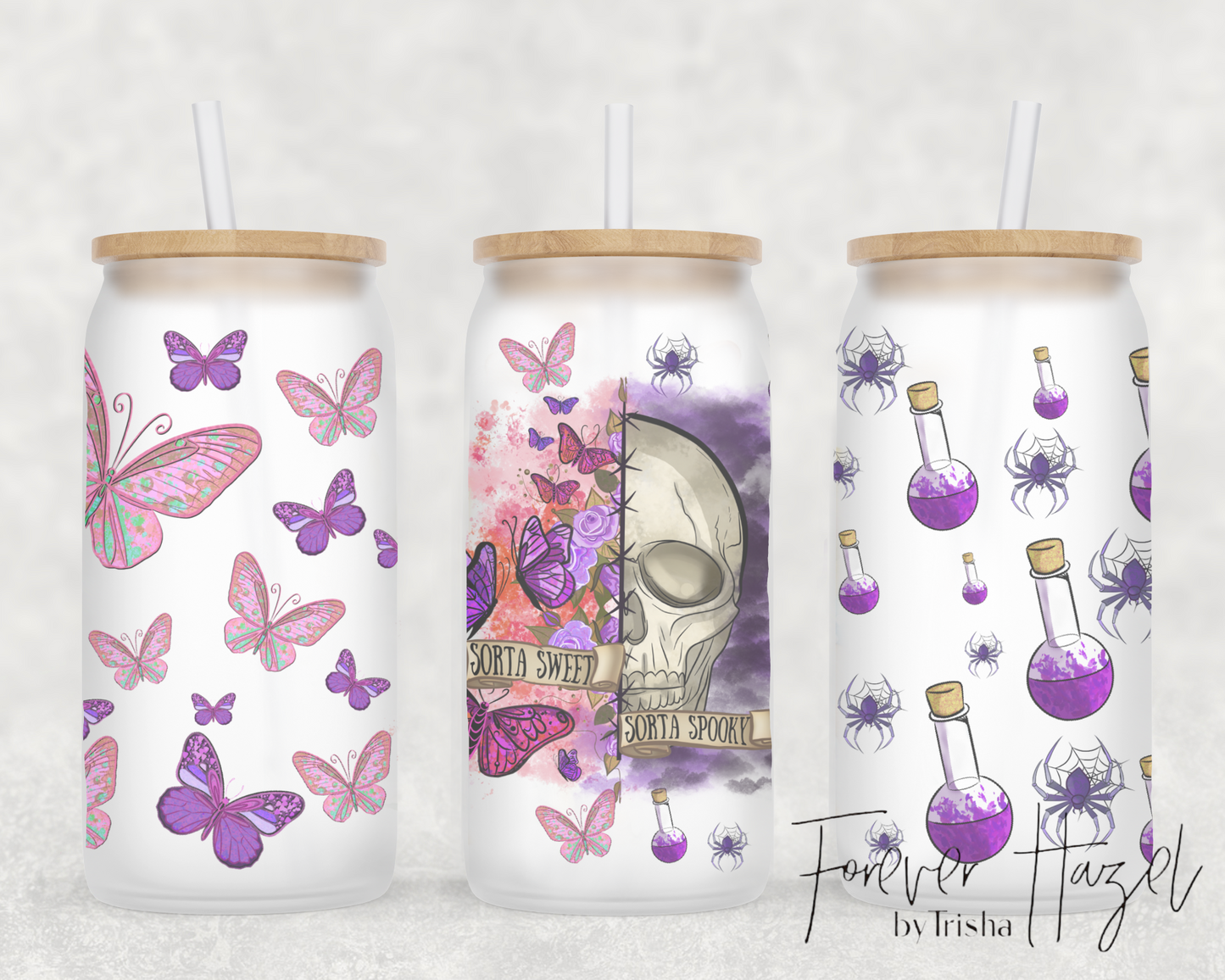 Sorta Sweet, Sorta Spooky Skull 16oz Frosted Glass Can