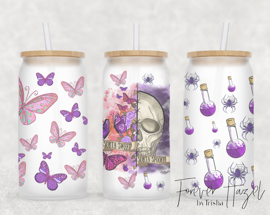 Sorta Sweet, Sorta Spooky Skull 16oz Frosted Glass Can