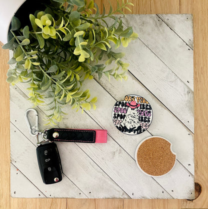 Spooky Vibes Cowgirl Ghost Car Coaster Set