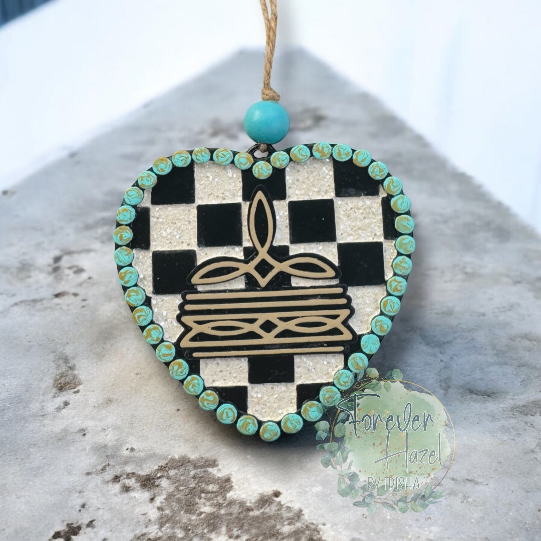 Checkered Boot Stitch Heart Freshie: Valentine Aroma Bead Air Freshener