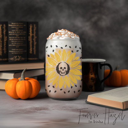 Skull & Sunflower 16oz Frosted Glass Can