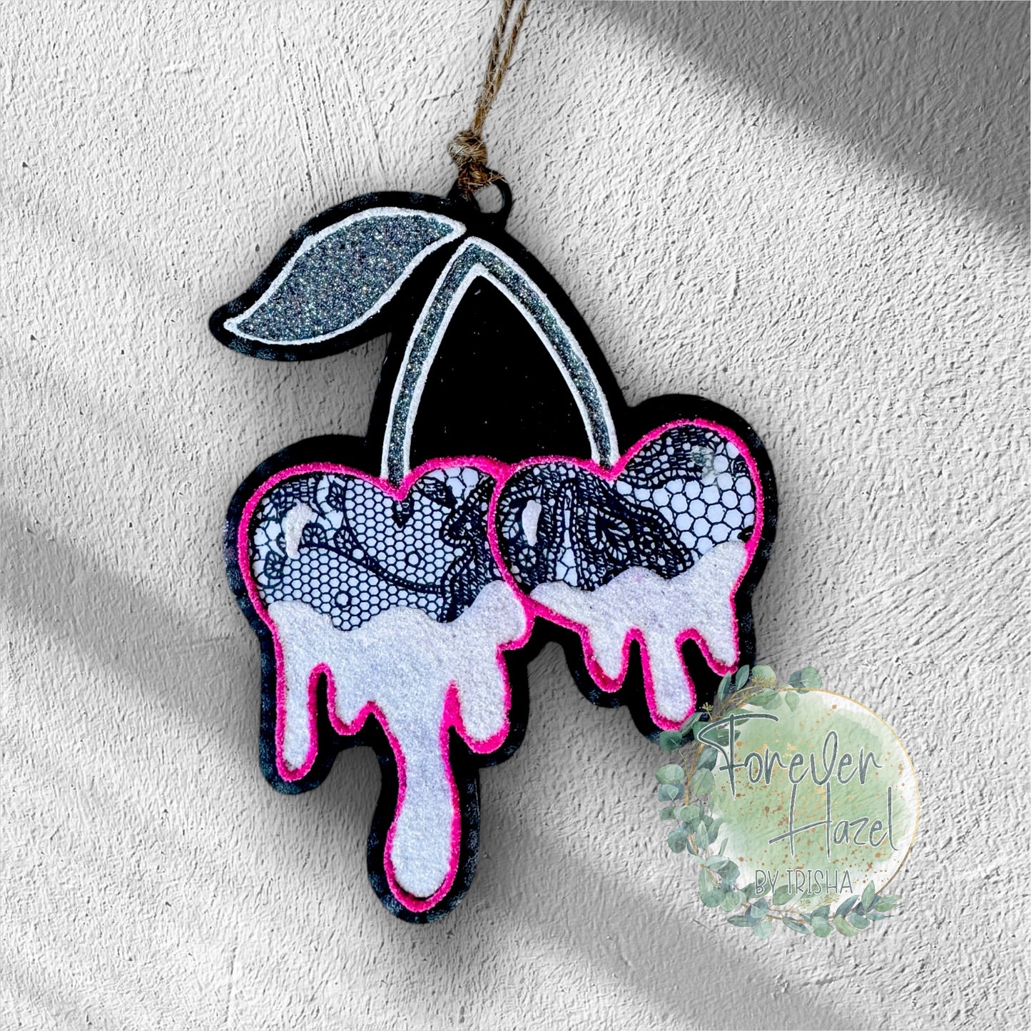 Black, Pink & White Drip Cherries Freshie | Lace Drip Cherries Freshie