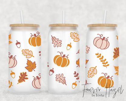 Autumn Things 16oz Frosted Glass Can