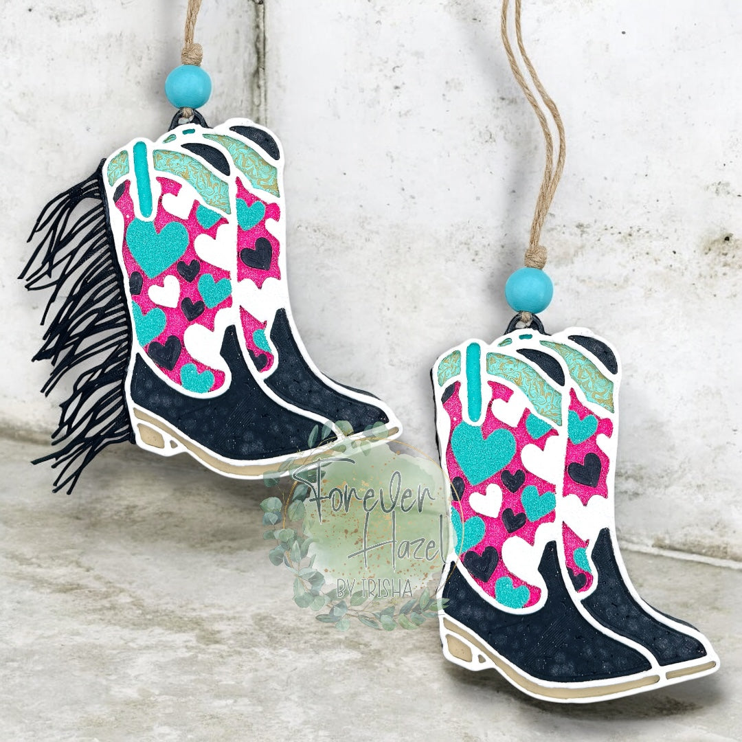 Punchy Hearts Cowgirl Boot Freshie: Valentines Day Aroma Bead Air Freshener