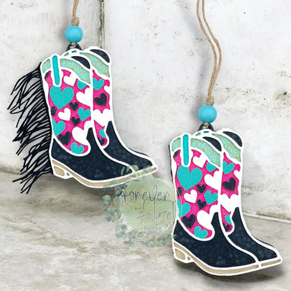 Punchy Hearts Cowgirl Boot Freshie: Valentines Day Aroma Bead Air Freshener