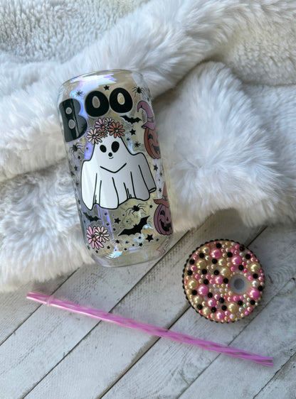 Boo Spooky Things Iridescent 16oz Glass Can