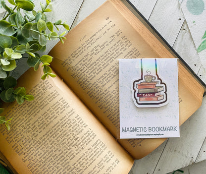 Stack Of Books and Coffee Magnetic Bookmark