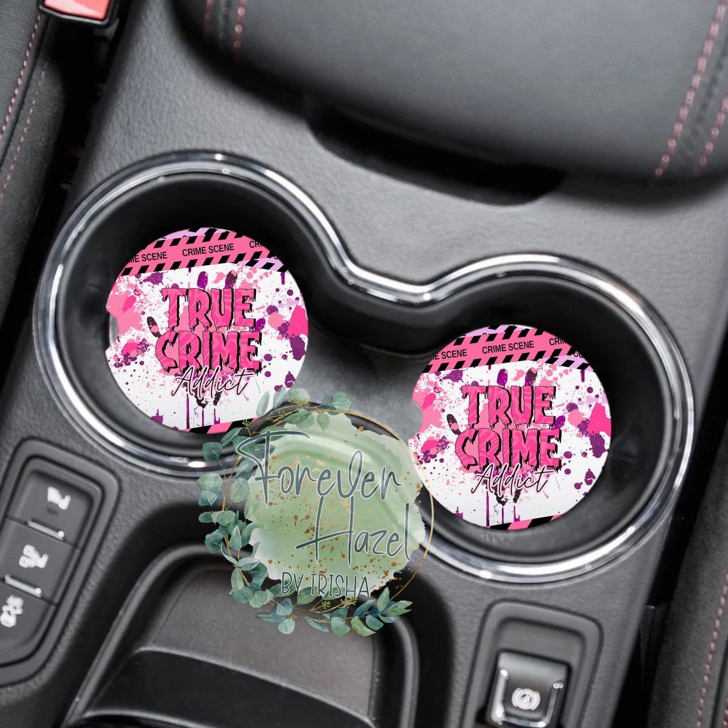 True Crime Addict Car Coaster Set