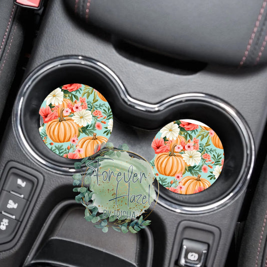 Floral Pumpkins Car Coaster Set