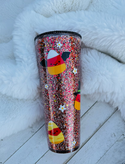 Custom spooky Candy Corns Snowglobe Acrylic 24oz Tumbler