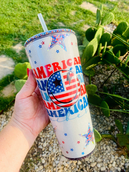 American Vibes Peek-A-Boo Glitter Acrylic 24oz Tumbler