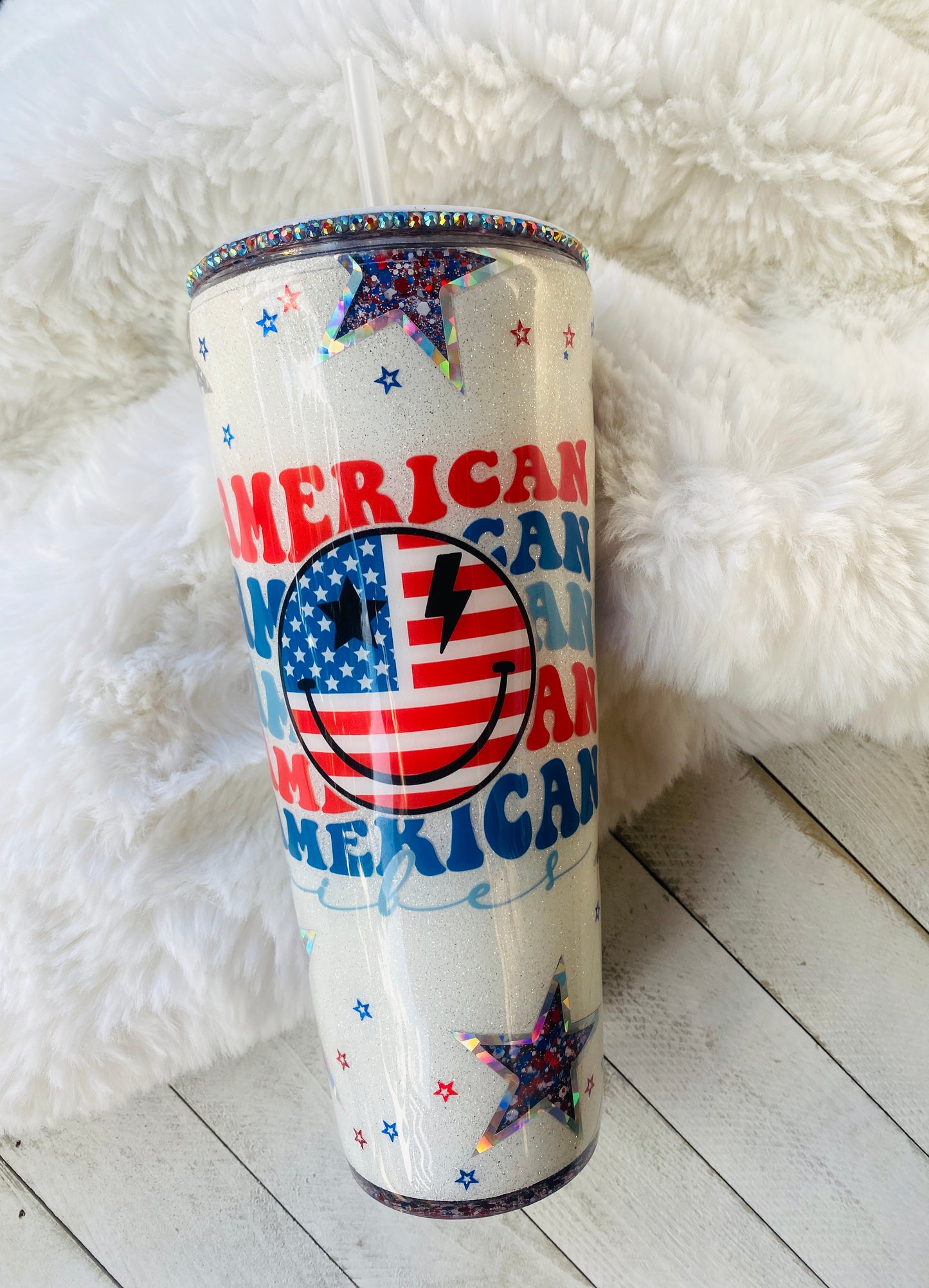 American Vibes Peek-A-Boo Glitter Acrylic 24oz Tumbler