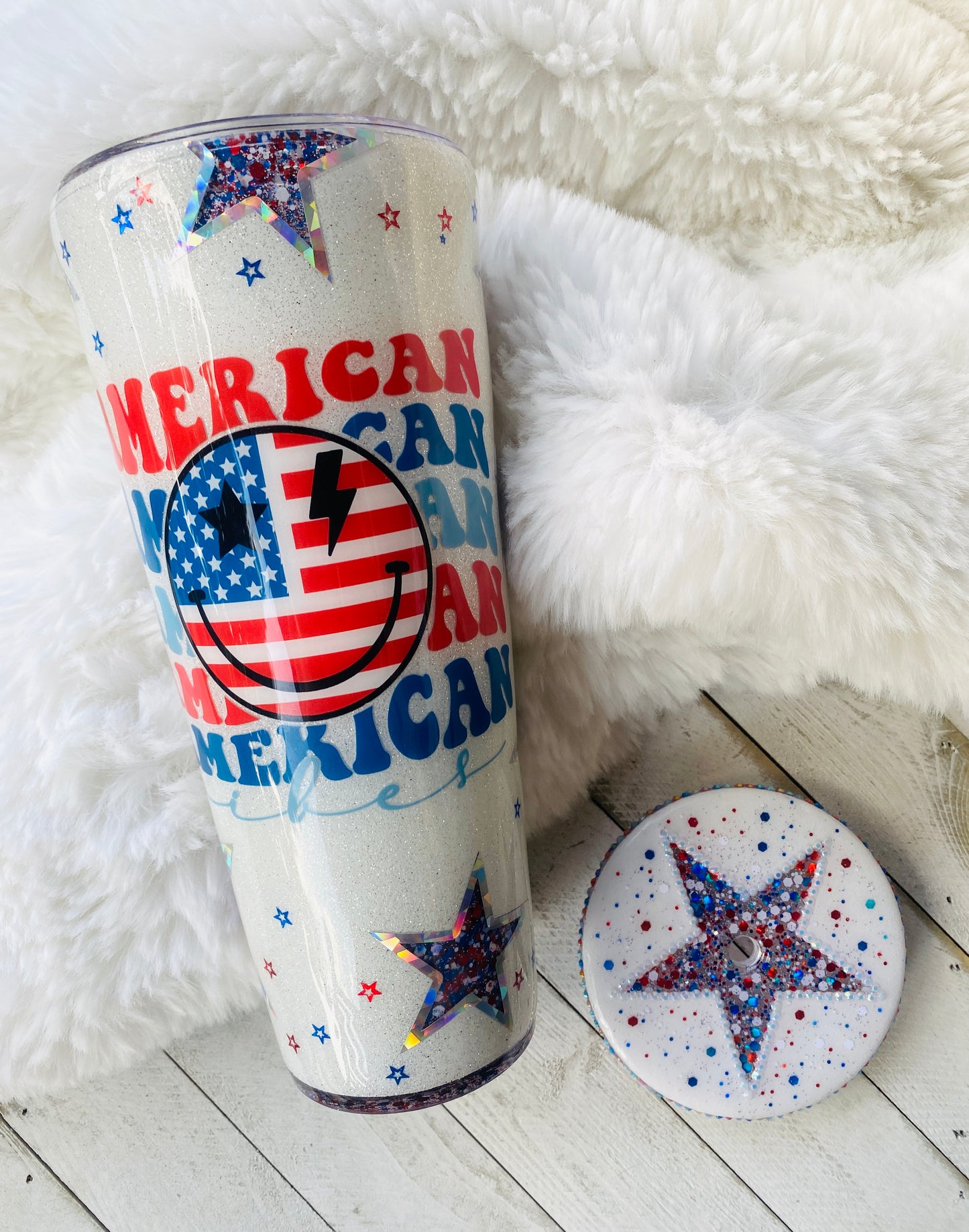American Vibes Peek-A-Boo Glitter Acrylic 24oz Tumbler